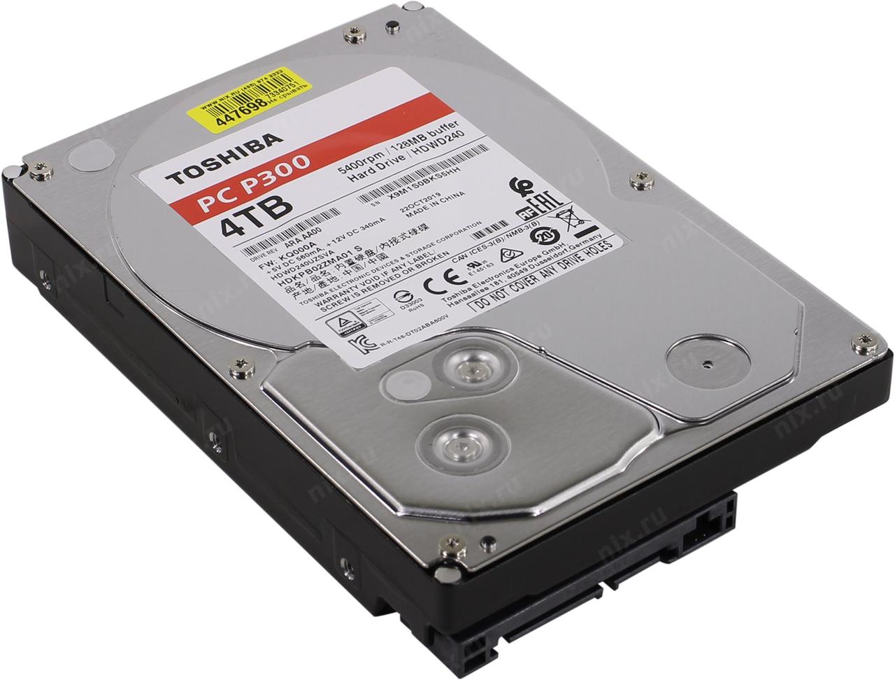 HDD 4 Tb SATA 6Gb/s Toshiba P300 HDWD240UZSVA 3.5" 5400rpm 128Mb