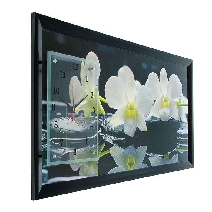 Часы-картина настенные, серия: Цветы, "Белые орхидеи", 50 х 100 см - фото 2 - id-p226374272