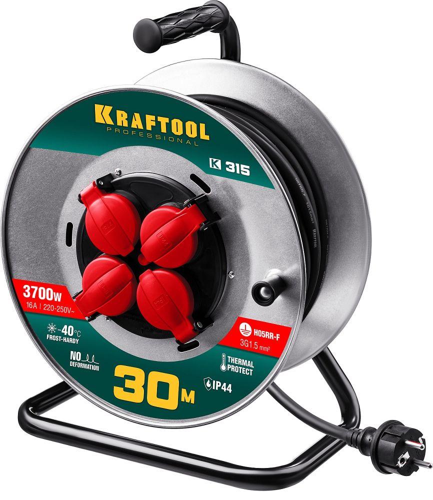 Kraftool Удлинитель на катушке 30м (КГ 3х1.5мм2, 3.7кВт, IP44, 4 р., 220В, мет. кат.)(55085-30_z01) KRAFTOOL - фото 1 - id-p226321391