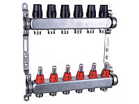 Коллектор 5 выходов Tim TIM KDS5005 для теплого пола с расходомерами (нержавеющая сталь)