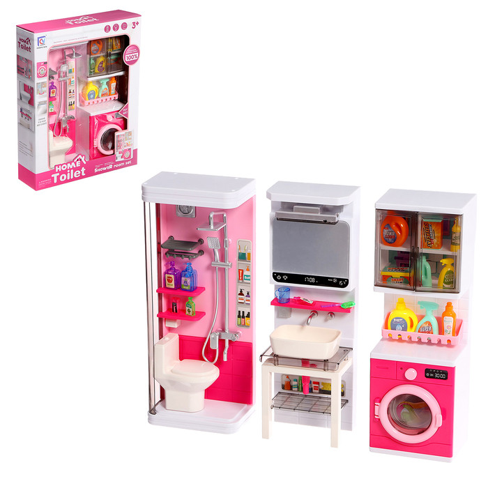 Набор мебели для кукол "Ванная комната", санузел, раковина, постирочная - фото 1 - id-p226380025