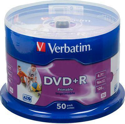 Оптический диск DVD+R VERBATIM 4.7Гб 16x, 50шт., cake box, printable [43512] - фото 1 - id-p226333371