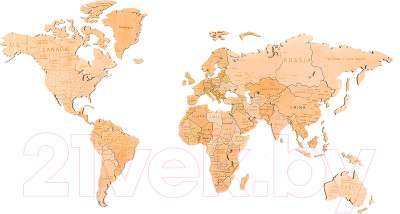 Декор настенный Woodary Карта мира на английском языке XXL / 3198 - фото 1 - id-p226383945