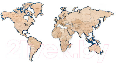 Декор настенный Woodary Карта мира на английском языке XXL / 3198 - фото 2 - id-p226383945