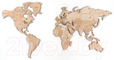 Декор настенный Woodary Карта мира на английском языке XXL / 3198 - фото 3 - id-p226383945
