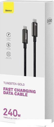 Кабель Baseus Tungsten Gold Fast Charging Data Cable USB Type-C - USB Type-C (1 м, черный) - фото 3 - id-p226279474