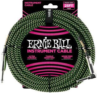 Гитарный кабель Ernie Ball P06066 6.3 мм - 6.3 мм (7.62 м, черный/зеленый)