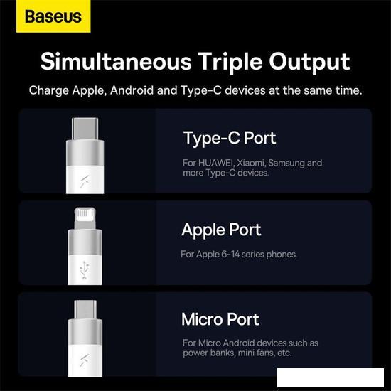 Кабель Baseus One-For-Three Fast Charging Data Cable 3.5A USB Type-A - USB Type-C/microUSB/Lightning - фото 6 - id-p226280043