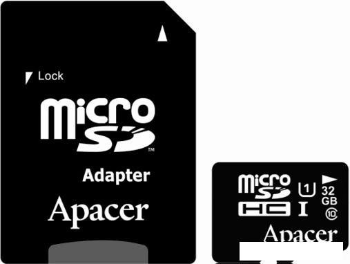 Карта памяти Apacer microSDHC UHS-I (Class 10) 32GB + адаптер (AP32GMCSH10U1-R) - фото 1 - id-p226278978