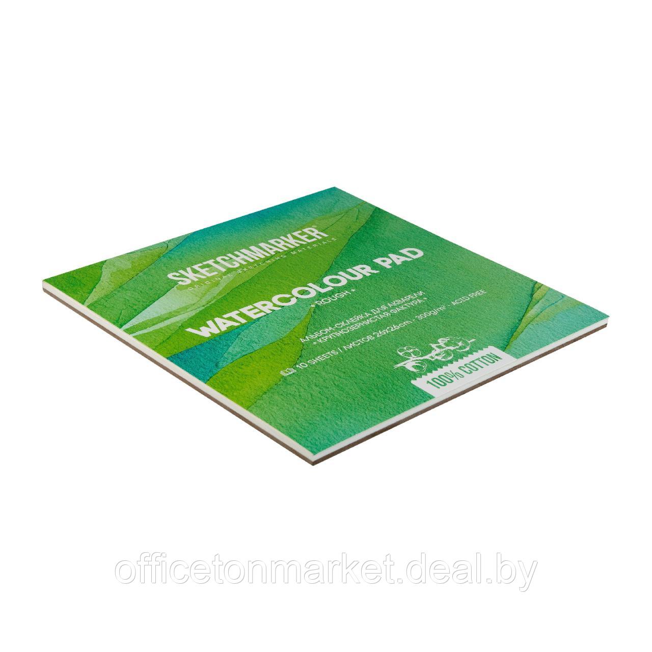 Блок бумаги для акварели "Sketchmarker", 26x26 см, 300 г/м2, 10 листов, крупнозернистая - фото 3 - id-p226390435