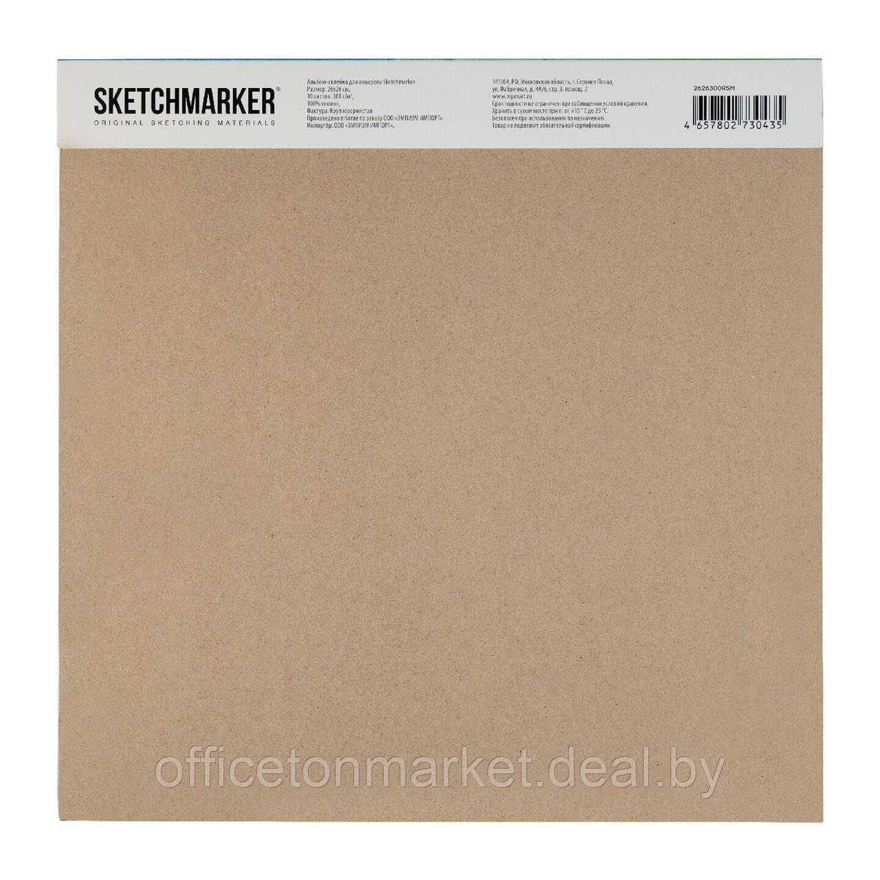 Блок бумаги для акварели "Sketchmarker", 26x26 см, 300 г/м2, 10 листов, крупнозернистая - фото 4 - id-p226390435