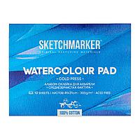 Блок бумаги для акварели "Sketchmarker", А3, 300 г/м2, 10 листов, среднезернистая