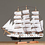 Корабль сувенирный большой «Дания», борта белые, паруса белые с полосами, 65х65х10 см, фото 2