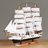 Корабль сувенирный большой «Дания», борта белые, паруса белые с полосами, 65х65х10 см, фото 3