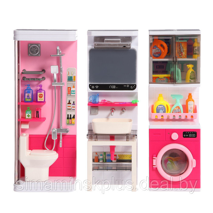 Набор мебели для кукол "Ванная комната", санузел, раковина, постирочная - фото 2 - id-p226407117