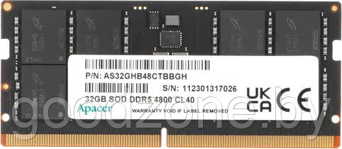 Оперативная память Apacer 32ГБ DDR5 SODIMM 4800 МГц AS32GHB48CTBBGH