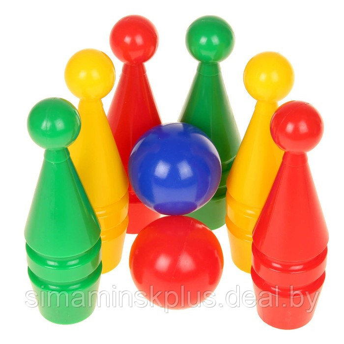 Боулинг цветной: 6 кеглей, 2 шара, в сетке - фото 1 - id-p226407194