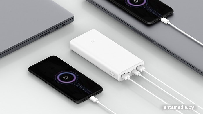 Портативное зарядное устройство Xiaomi Mi Power Bank 3 PLM18ZM USB-C 20000mAh (белый) - фото 5 - id-p226408626