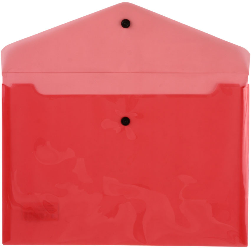 Папка-конверт пластиковая на кнопке «Стамм» А4+ толщина пластика 0,15 мм, прозрачная красная - фото 1 - id-p226412865