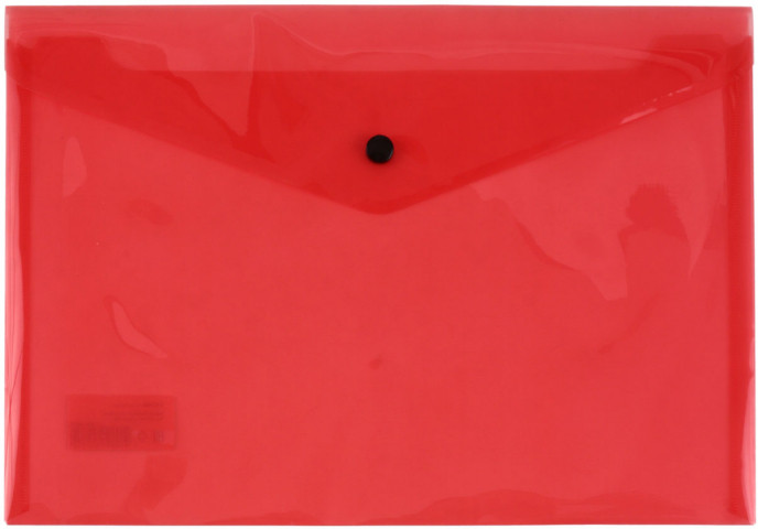 Папка-конверт пластиковая на кнопке «Стамм» А4+ толщина пластика 0,15 мм, прозрачная красная - фото 2 - id-p226412865