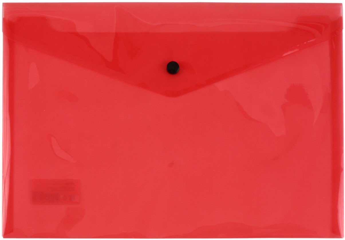 Папка-конверт пластиковая на кнопке «Стамм» А4+ толщина пластика 0,15 мм, прозрачная красная - фото 3 - id-p226412865