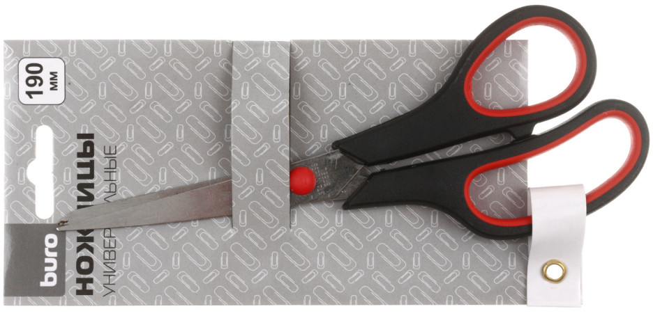 Ножницы канцелярские Buro Ergo «Универсальные» 190 мм, ручки черные с красным - фото 1 - id-p226412770