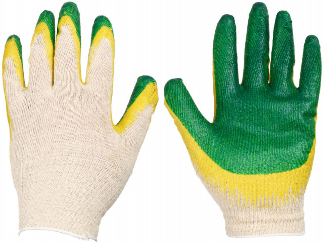 Перчатки трикотажные с латексным покрытием белые с зеленым - фото 1 - id-p226412773