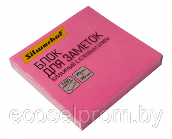 Блок самоклеящийся бумажный Silwerhof 682161-03 76x76мм 100лист. 75г/м2 неон розовый - фото 1 - id-p226414889