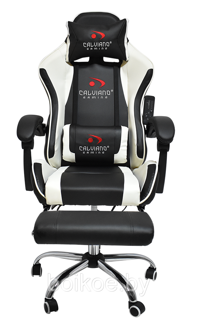 Кресло игровое с массажем и подножкой Calviano AVANTI ULTIMATO с подножкой черно-белый - фото 6 - id-p226418734