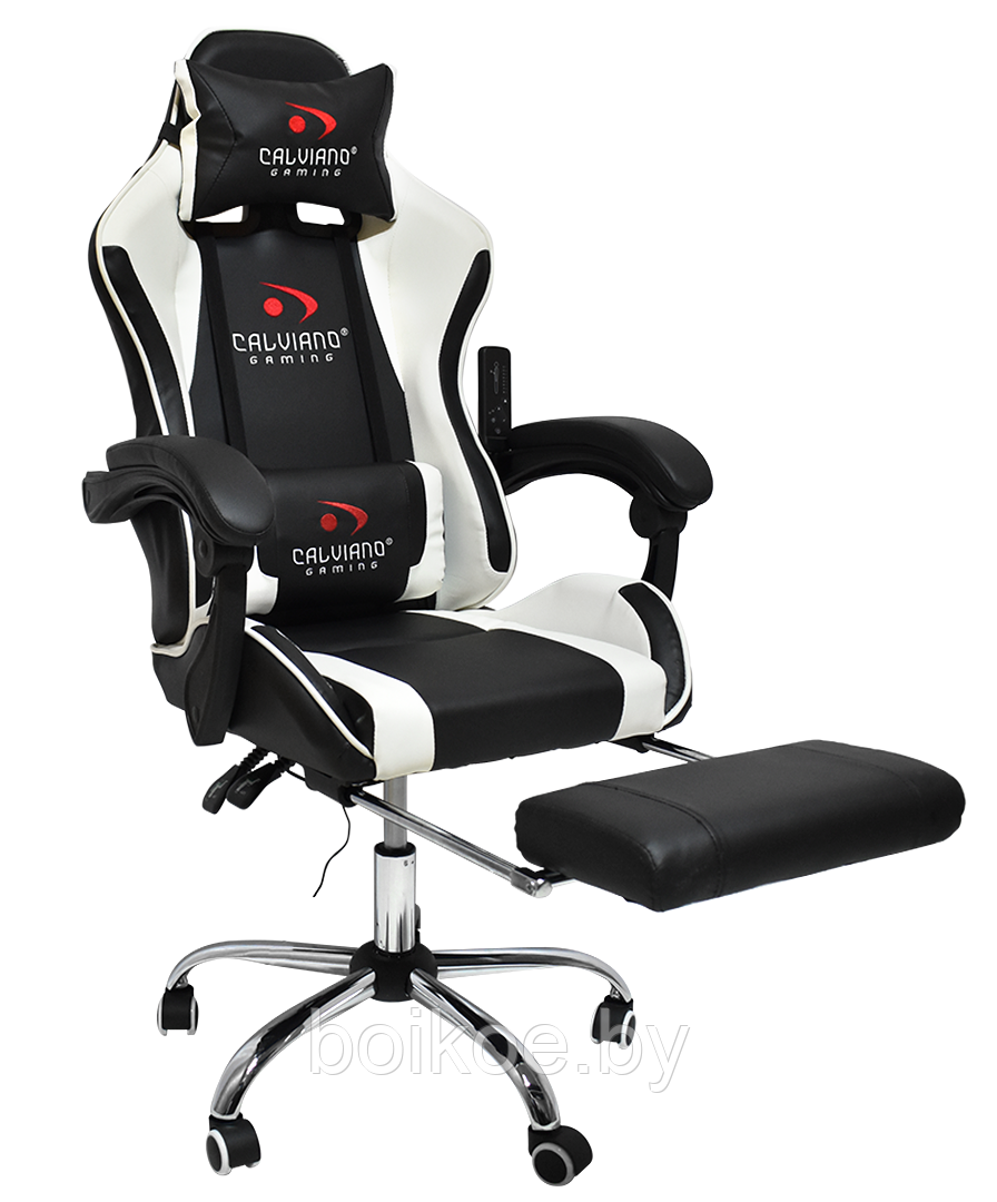 Кресло игровое с массажем и подножкой Calviano AVANTI ULTIMATO с подножкой черно-белый - фото 8 - id-p226418734