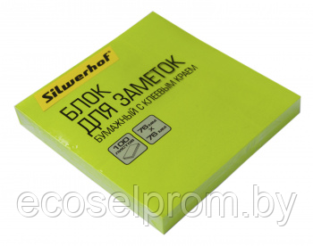 Блок самоклеящийся бумажный Silwerhof 682161-06 76x76мм 100лист. 75г/м2 неон зеленый арт.682161-06