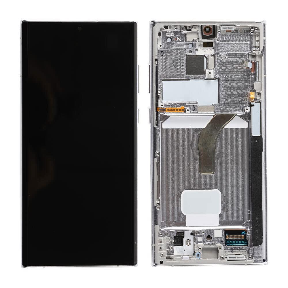 Дисплейный модуль Samsung S22 Ultra Сервисный в раме белый - фото 1 - id-p226420485