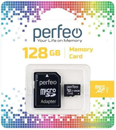Карта памяти Perfeo microSDXC PF128GMCSX10U1A 128GB (с адаптером) - фото 1 - id-p226444378