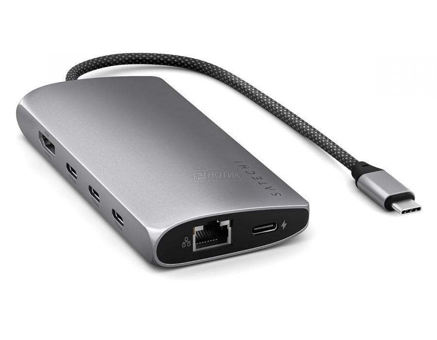 USB-хаб Satechi USB-C Multiport Adapter 8K With Ethernet V3 (5xUSB Type-C, HDMI, RJ-45, SD, micro-SD), Серый - фото 1 - id-p226447403