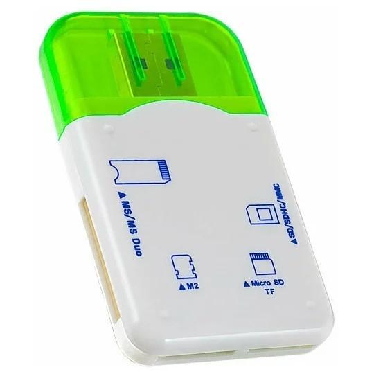 Perfeo Card Reader SD/MMC+Micro SD+MS+M2, (PF-VI-R010 Green) зеленый (PF_4258) - фото 1 - id-p226447380