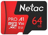 Карта памяти Netac NT02P500PRO-064G-R microSDXC Memory Card 64Gb A1 V30 UHS-I U1 + microSD-- SD Adapter