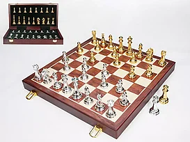 Набор премиальных шахмат из металла с деревянной доской 39х39 см
