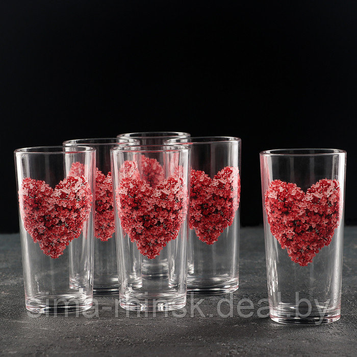 Набор стеклянных стаканов «Цветочное сердце», 230 мл, 6 шт, рисунок микс - фото 3 - id-p226449148