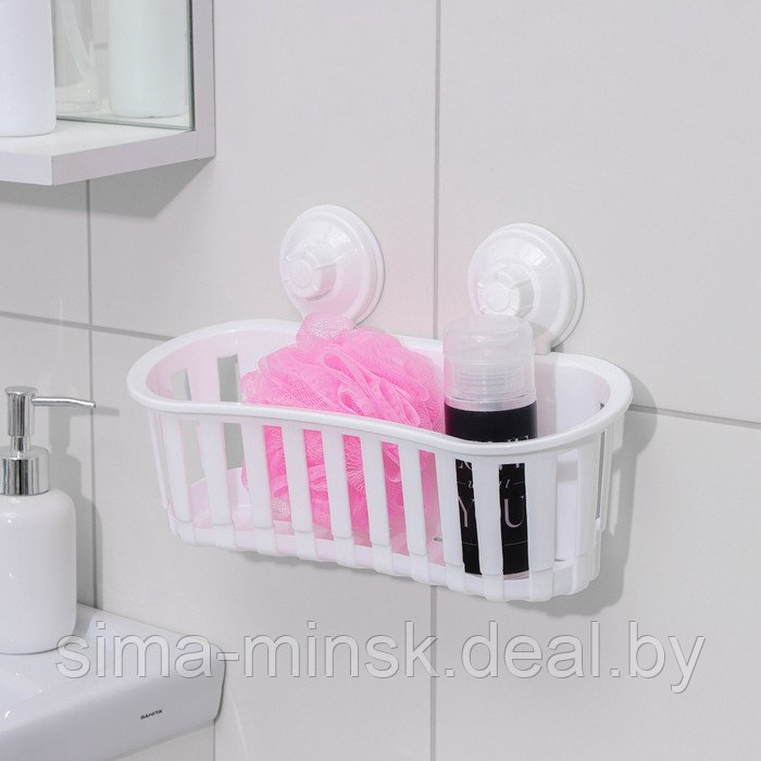 Держатель для ванных принадлежностей на вакуммных присосках, 30×11×9 см, цвет белый - фото 4 - id-p226449063