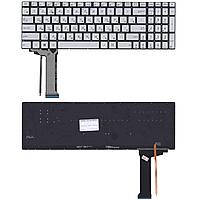 Клавиатура для ноутбука Asus N551, N751, G551, G771 серебряная, без рамки, с подсветкой