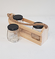 Набор банок для создания подарка "К3", 3 стеклянных пустых  баночки "Конфитюр" 170мл с крышками в ящичке