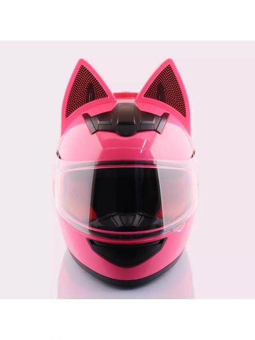 Шлем с ушками мотошлем женский мотоциклетный для девушек мотоцикла спортивный защитный котошлем розовый - фото 3 - id-p226449941