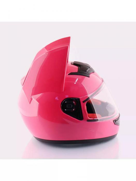 Шлем с ушками мотошлем женский мотоциклетный для девушек мотоцикла спортивный защитный котошлем розовый - фото 5 - id-p226449941