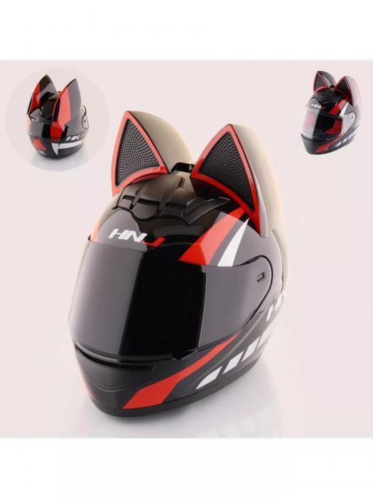 Мотошлем с ушками женский мотоциклетный шлем для девушек мотоцикла мото спортивный котошлем черный