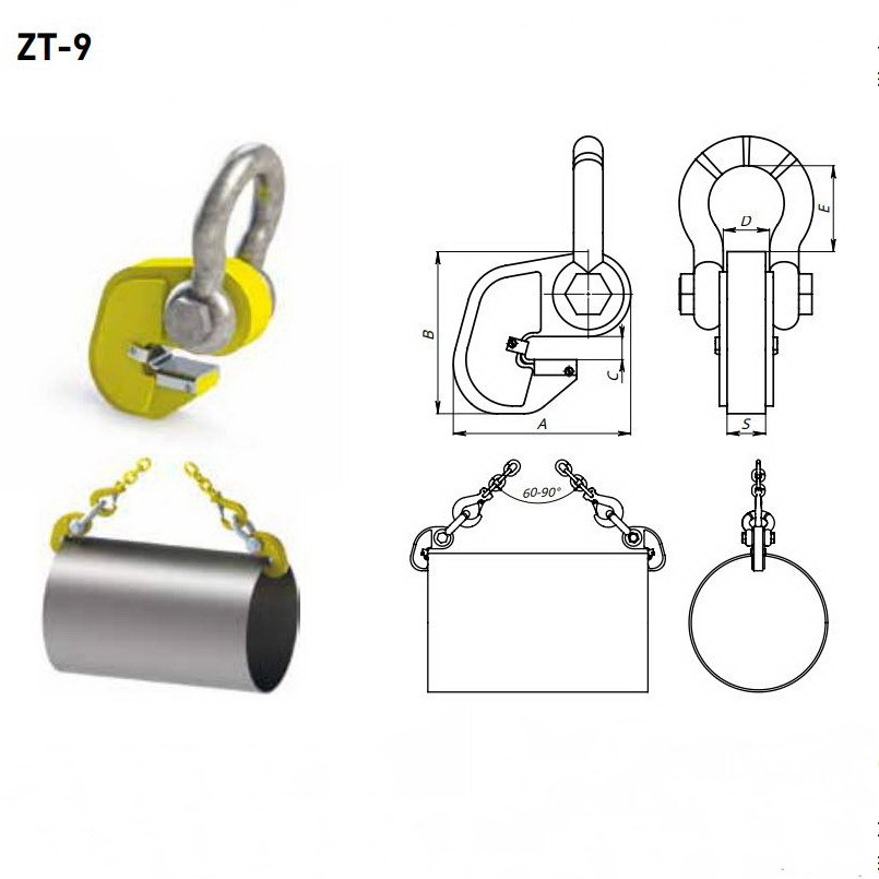 Захват торцевой для труб ZT-9, г/п 1600/3200 кг, РОМЕК - фото 3 - id-p226449784