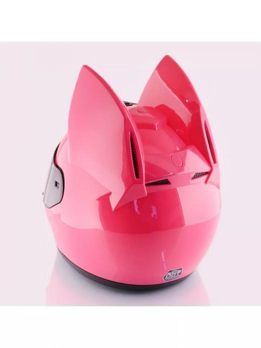 Шлем с ушками мотошлем женский мотоциклетный для девушек мотоцикла спортивный защитный котошлем розовый - фото 6 - id-p226450677