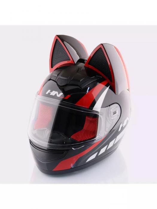 Мотошлем с ушками женский мотоциклетный шлем для девушек мотоцикла мото спортивный котошлем черный - фото 7 - id-p226450678