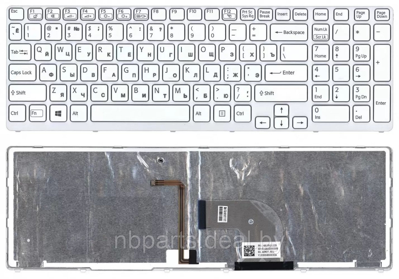Клавиатура для ноутбука Sony SVE17, белая, с подсветкой, с рамкой, RU - фото 1 - id-p135554237