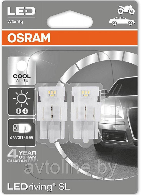 Лампа светодиодная W21/5W OSRAM SL 12V 6000K (комплект 2 шт) 7716CW-02B - фото 1 - id-p224781602