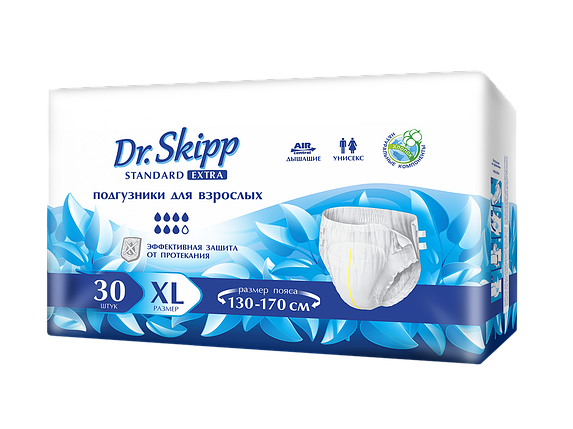 Подгузники для взрослых Dr. Skipp Standard Extra XL (размер 4, 130-170 см.) 30 шт., фото 2